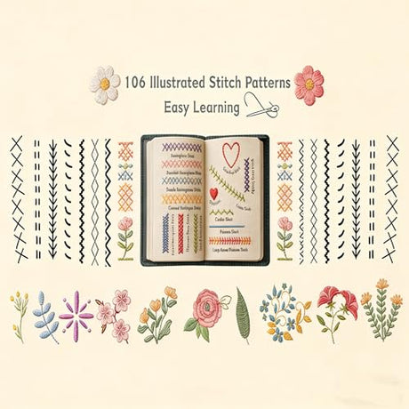 New DIY Embroidery Stitch Book Kit,86-Piece Sewing Tool Set,with 106 Illustrated Stitches,Step-by-Step Tutorials,Perfect Gift for Craft Lovers & Cross Stitch Enthusiasts Dhdgzq