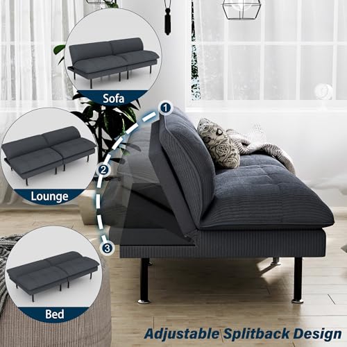 Ribilake 70" Futon Sofa Bed, 4 in 1 Multi-Function Couch Sleeper with Adjustable Backrest, Modern Convertible Futon, Recliner Small Loveseat for Living Room, Office, Grey Ribilake