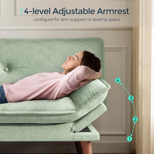 LINSY HOME Futon Sofa Bed, 70" Chenille Futon Couch with Adjustable Backrest Armrest, 3 in 1 Convertible Comfy Loveseat Sleeper Sofa Bed for Small Spaces Dorm Room Apartment Home Office, Light Green LINSY HOME