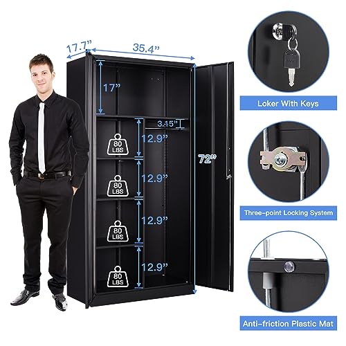 Yizosh Metal Armoire Wardrobe Closet Cabinet for Hanging Clothes with Lock Doors, -72" Steel Lockable Wardrobe Storage Locker Clothes Organizer for Yizosh