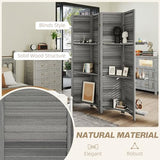 HOMCOM Room Divider, 4 Panel 67" Tall Wood Privacy Screen with 3 Display Shelves, and Folding Storage for Bedroom or Home Office, Gray HOMCOM