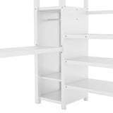 Bellemave Full Size Metal Loft Bed with L Shaped Desk and Wardrobe, Heavy Duty Loft Bed Frame with Storage Stairs, LED Loft Bed Frame with Charging Station & Safety Guardrails, White Bellemave