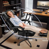 400lbs Executive Office Chair with Foot Rest for Heavy People, Ergonomic Big and Tall Desk Chair with Adjustable Headrest, High Back PU Leather Comfy Heavy Duty Computer Chair with Spring Cushion WAILOR