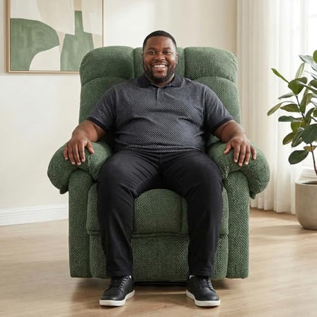Comfy Recliner Chair for Elderly Seniors Adults, Overstuffed Manual Recliner, Ergonomic Back Pain Relief w/Pockets, Reading Apt Bedroom Living Room, Birthday Gift, Green MONNIYU
