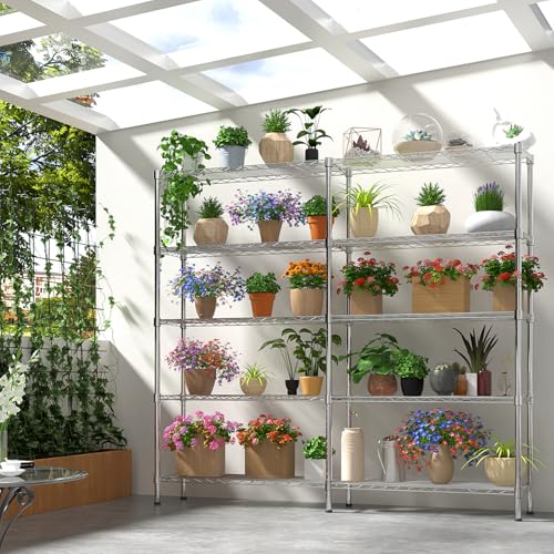 L Shaped Adjustable Storage Shelves, 57.87x13.78x70.87in Adjustable 5 Tier Wire Shelving Unit, Heavy Duty Garage Corner Shelf, Metal Standing Shelf Units, Pantry Shelf for Corner Laundry Closet SESAISHEIR