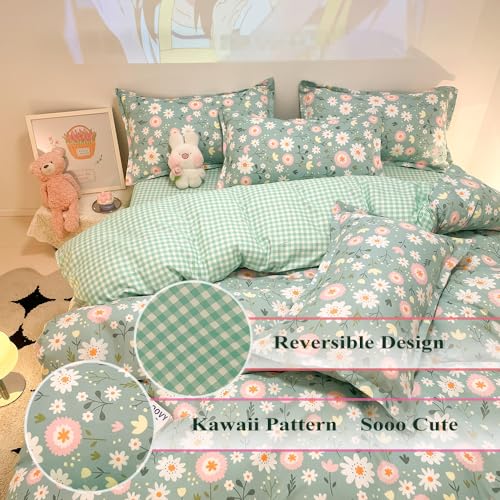 CinYana Sage Green Duvet Cover,Botanical Daisy Floral Duvet Cover Set,3 Pcs Kids Comforter Cover Set,Garden Flower Bedding Set,Soft Reversible for Girls Women Boys(Flowers,Twin) CinYana