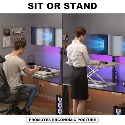 Decoholic Light Wood Small Single 24 inch Scissors Lift Keyboard and Mouse Riser ,Height Adjustable Standing Desk Converter,for Ergonomic Sit Stand Workstations (24 inch NW) Decoholic