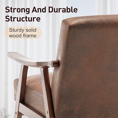 SmartEdge Accent Chair, Living Room Chairs with Extra-Thick Backrest, Lounge Accent Chair with Solid Wood Frame, Comfy Tech Cloth Vanity Chair Armchair for Bedroom, Reading Room, Office, Brown SmartEdge