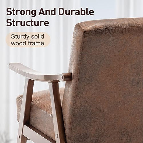 SmartEdge Accent Chair, Living Room Chairs with Extra-Thick Backrest, Lounge Accent Chair with Solid Wood Frame, Comfy Tech Cloth Vanity Chair Armchair for Bedroom, Reading Room, Office, Brown SmartEdge