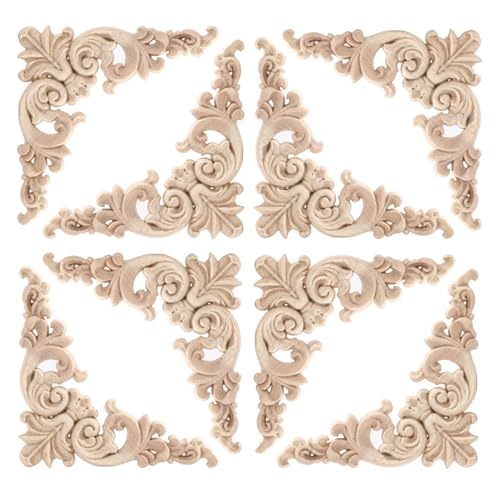 Aiminjey 20 Pcs Decorative Wood Flower Carved Appliques Corner Onlay 3.1 x 3.1 inch DIY Unpainted Solid Wooden Carved Corner Decal for Furniture Aiminjey