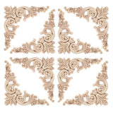 Aiminjey 20 Pcs Decorative Wood Flower Carved Appliques Corner Onlay 3.1 x 3.1 inch DIY Unpainted Solid Wooden Carved Corner Decal for Furniture Aiminjey