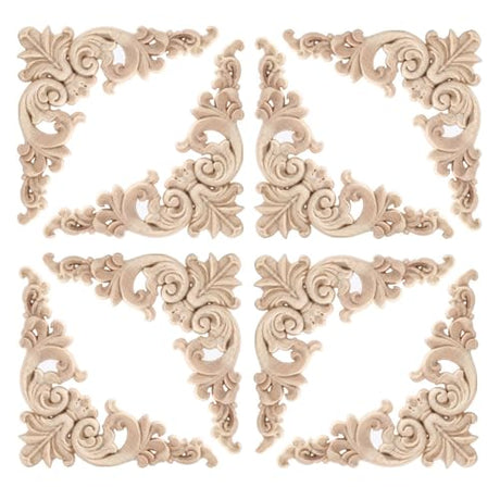 Aiminjey 20 Pcs Decorative Wood Flower Carved Appliques Corner Onlay 3.1 x 3.1 inch DIY Unpainted Solid Wooden Carved Corner Decal for Furniture Aiminjey