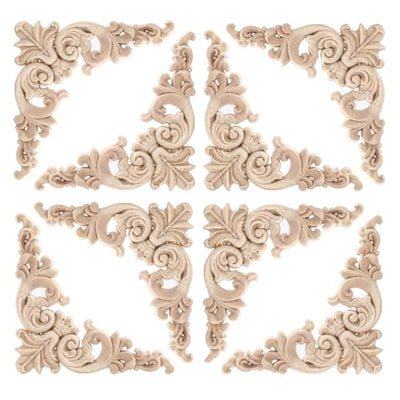 Aiminjey 20 Pcs Decorative Wood Flower Carved Appliques Corner Onlay 3.1 x 3.1 inch DIY Unpainted Solid Wooden Carved Corner Decal for Furniture