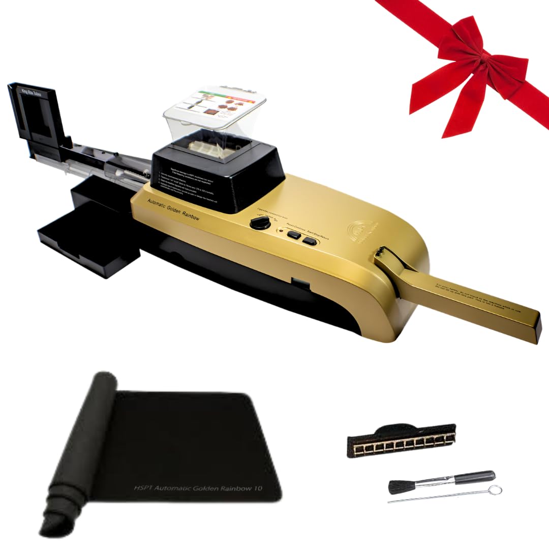 HSPT Golden Rainbow Electric Cigaretterolling Machine - Fully Automatic Tobacco Injector Roller for MYO King Size Cigarettes, with Adjustable Density, Counter, Jam Protection, Loads 10 Tubes at a Time HSPT Golden Rainbow