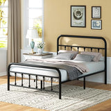 Shintenchi Full Size Metal Platform Bed Frame with Headboard & Footboard, Steel Slat Mattress Foundation, Under Bed Storage, Noise-Free, No Box Spring Needed, Black Round Shintenchi