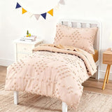 Toddler Bedding Set for Girls 4-Piece Beige Jacquard Pom Pom Tufts Embroidery Bohemian Boho Tufted Dots Comforter Set for Baby Kids Bed-in-a-Bag with Comforter, Flat Sheet, Fitted Sheet, Pillowcase VIVILINEN