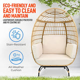 SereneLife Wicker Rattan Egg Chair – Elegant Indoor/Outdoor White Sofa Chair with 4 Plush Cushions, Durable Powder-Coated Steel Frame, Contemporary Design, Supports up to 440lbs SereneLife