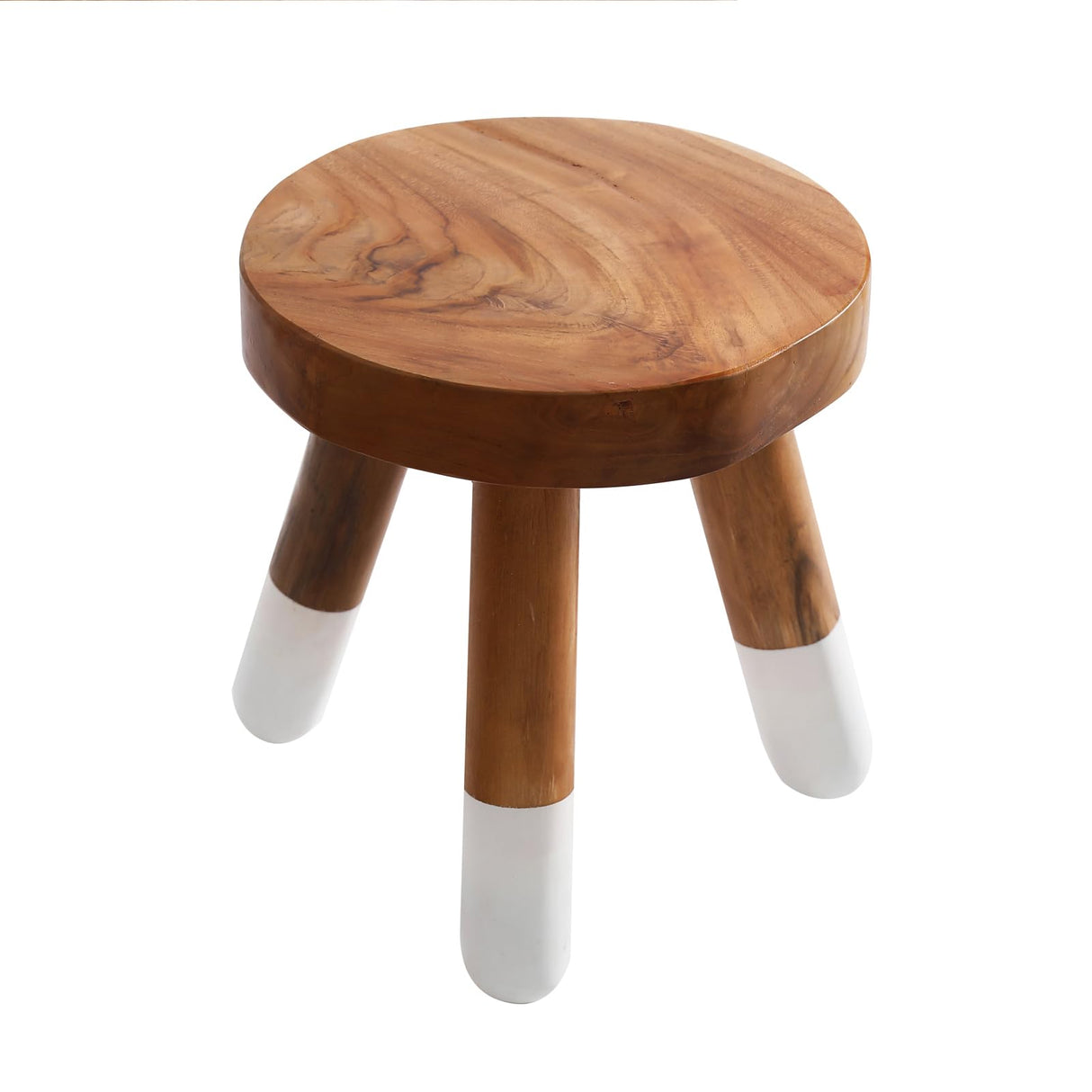 JOLLYMER Teak 12" Round Dip Dyed Wood Plant Stand Wood Accent Stool |Accent Table |Side Table JOLLYMER