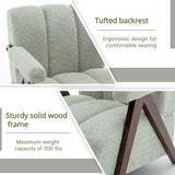 DRKAT Mid Century Modern Accent Chair with Solid Wood Frame, Boucle Upholstered Living Room Chairs with Thick Cushion, Comfy Tufted Arm Chair for Bedroom, Sage DRKAT