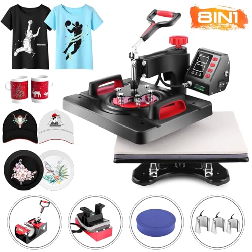 Upgraded 8 in 1 Heat Press Machine 12x15 Inch Heat Transfer Machine w/Tumbler Press 360-Degree Swing Away Multifunction Digital Sublimation Heat Press for T Shirt Mug Hat Plate for Commercial Home AKEYDIY