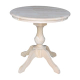 International Concepts 30" Round Top Pedestal Table - With 2 Cafe Chairs, Unfinished IC International Concepts