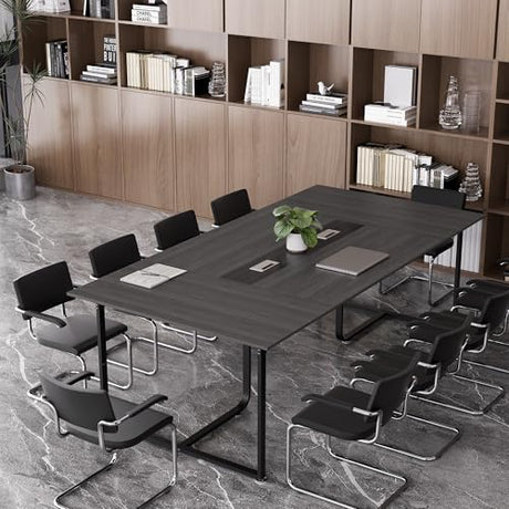 Zethvax 8FT Conference Table,Conference Room Table with Grommet,Stable Structure,Adjustable Foot Pads,Large Seminar Table for Office Meeting 94.4 L x 47.2 W x30.7 H (Gray) Zethvax