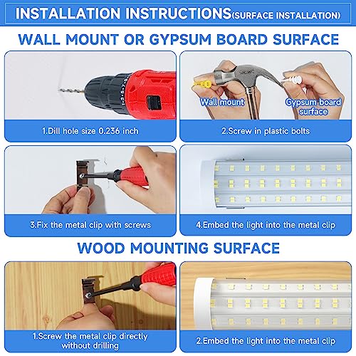 Phiwicsh 8FT LED Shop Light, U Shape 125W Integrated LED Tube Light, 6500K Clear White, 20000LM Super Bright LED Lighting, Flush Mount/Hanging Linkable LED Ceiling Lights for Garage, Plug&Play,6 Pack Phiwicsh