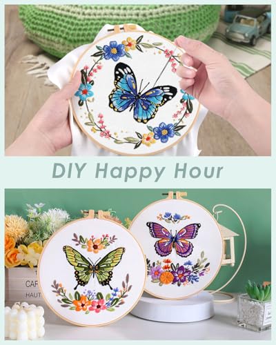 ERKOON 5 Sets Embroidery Kit for Beginners (Butterfly and Flower) ERKOON