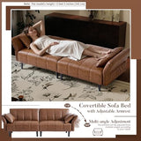 hausway 76.4" Leather Loveseat Sofa,Mid Century Modern Convertible Faux Leather Futon Couch with Adjustable Backrest&Armrest,Wooden&Steel Frame for Living Room,Apartment,Office,Space-Saving,Brown hausway