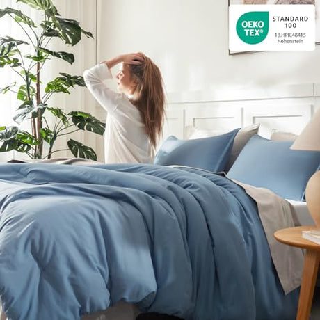 Litanika King Comforter Set Grayish Blue, 3 Pieces Lightweight Solid Bedding Comforter Set, All Season Fluffy Bed Set (104x90In Comforter & 2 Pillowcases) Litanika