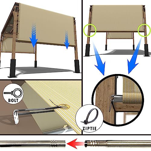 ColourTree 8' W x 16' L Brown Pergola Sun Shade Canopy Replacement Cover, Commercial Grade 260 GSM Cloth for Outdoor Patio, Includes Stainless Steel Weighted Rods (We Make Custom Size) ColourTree