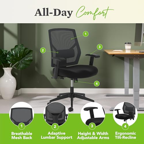 HON Crio Ergonomic Office Chair, High Back Task Chair with Adjustable Arms, Lumbar Support, 360 Swivel, Center-Tilt Recline, for Desks, Computers, Home Office, Black HON