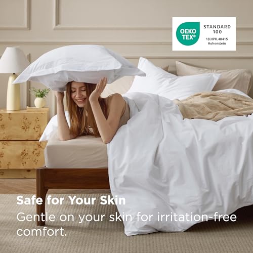 Bedsure 100% Washed Cotton Duvet Cover King - Bright White Minimalist Duvet Cover Linen Like for All Seasons - GentleSoft™ Plain Simple Cotton Bedding, 3 Pieces (Bright White, King, 104"x90") Bedsure