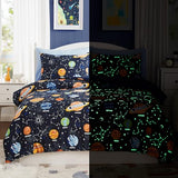 Full Kids Comforter Set - 7 Pieces Full Bedding Sets for Boys Teen, Glow in The Dark Space Bed in A Bag with Sheets Kaleido Space