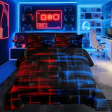 Feelyou Red Blue Bedding Set Twin Size Boys Girls Geometric Strip Lines Comforter Set for Kids Comforter Abstract Modern Duvet Set Room Decor Duvet Set with 1 Pillow Case Feelyou