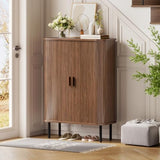 ONBRILL 6-Tier Shoe Cabinet with Sliding Door, Wooden Shoe Storage Cabinet with Adjustable Shelves, Mid-Century Modern Freestanding Shoe Storage Organizer for Entryway, Hallway, Living Room, Walnut ONBRILL