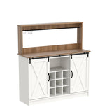 4ever2buy Farmhouse Coffee Bar Cabinet with Hutch, 47 Inch Buffet Cabinet with Storage, White Wine Bar with 9 Wine Racks and 6 Hooks, Coffee Bar Table with Adjustable Shelves for Living Dining Room 4ever2buy
