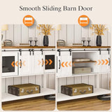 Farmhouse Coffee Bar Cabinet with Sliding Barn Doors and Storage - 47'' White Coffee Table with Open Shelf for Living Room 4ever2buy