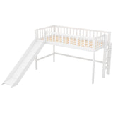 Merax Twin Size Junior Wood Loft Bed with Slide Loft Bunk Bed for Girls Boys,No Box Spring Needed,White Merax
