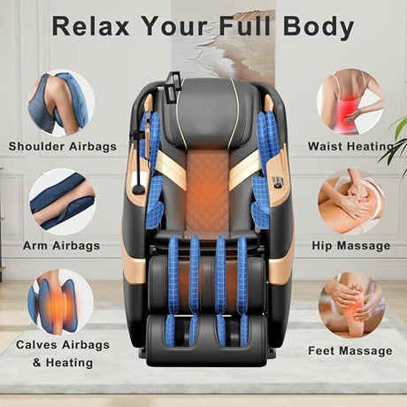 LIYIH Massage Chair Full Body, Zero Gravity Massage Recliner with 12 Fixed Casters, Full Body Airbag Massage, Waist and Leg Heating, Automatic Retractable Footrest, AI Voice Control LIYIH