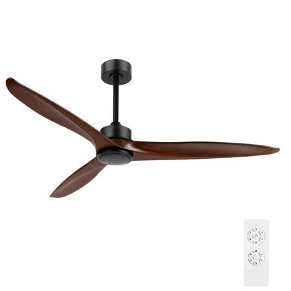 WINGBO 60 Inch DC Ceiling Fan without Lights, 3 Reversible Carved Solid Wood Blades, 6-Speed Noiseless DC Motor, Ceiling Fan No Light with Remote, Matte Black Finish with Walnut Blades