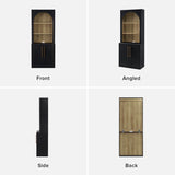 mopio Blake Storage Cabinet with Hutch, Sideboard Buffet Cabinet with Storage, Kitchen Pantry Organizer, Coffee Bar Station, Trophy Display Case with Door & Shelf for Living Room (Black Oak Arched) mopio