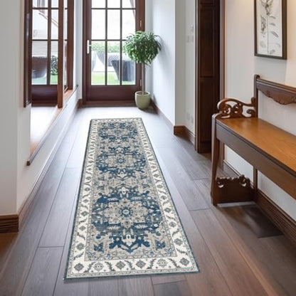 Yanlaza Boho Rug Runners 2x8,Narrow Long Hallway Runners,Kitchen Carpet Non Slip Washable,Rubber Backed Area Rugs for entryway Indoor Bedroom Bedside Farmhouse Laundry Bathroom (Blue, 2'x8')