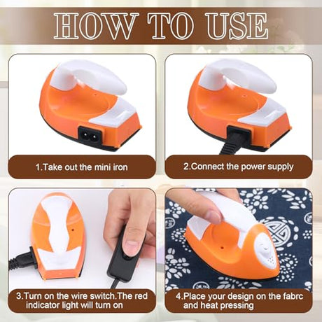 Zhehao 4 Pcs Mini Craft Iron Small Heat Press 3.39 x 2.36 x 2.56 Portable Heat Transfer Machine with Charging Base Accessories DIY Clothe Bead Patch Bag Hat Vinyl(Light Pink, Red, Green, Orange) Zhehao