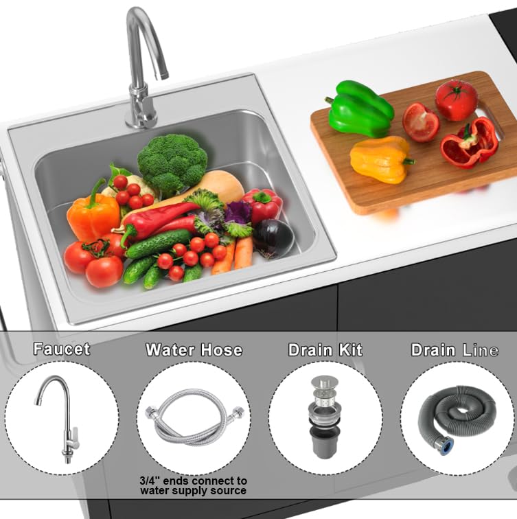 GDLF Outdoor Grill Table with Sink,Metal Grill Cart, Outdoor Kitchen Island with Stainless Steel Sink,L57*W21.65 GDLF