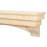 MANTELSDIRECT Mantels Direct Salem Wood Mantel Shelf with Arched Corbels - Unfinished 72 Inch | Wooden Rustic Wall Mounted Shelf from Pine Wood - Perfect for Fireplaces, TVs & Décor MANTELSDIRECT