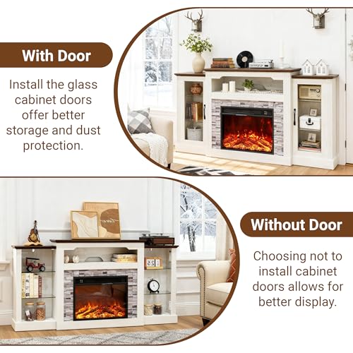 70-inch Electric Fireplace with Mantel, Fireplace TV Stand, Farmhouse Style Console Height Wooden Entertainment Center with Storage,4800 BTU 60-99°F Heating for Living Room,Bedroom TRONLEE