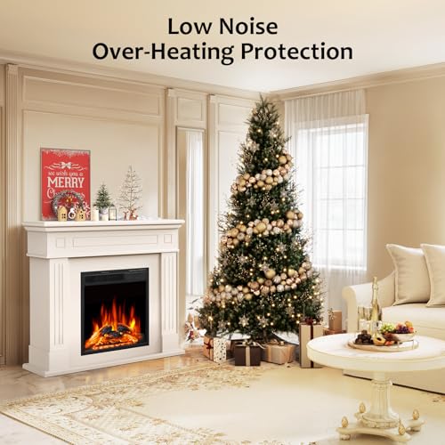 43 Inch Electric Fireplace with Mantel Wooden Surround Firebox TV Stand,FreeStanding Electric Fireplace Heater Entertainment Center,Adjustable Led Flame,750W-1500W,Cream ZAFRO