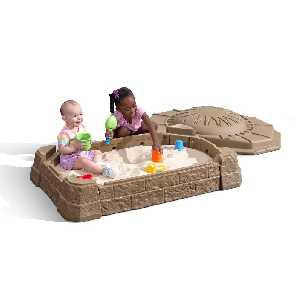 Step2 Naturally Playful Sandbox II, Kids Sand Activity Sensory Play Pit, Summer Outdoor Toys, 7 Piece Toy Accessories, for Toddlers 1+ Years Old - WoodArtSupply