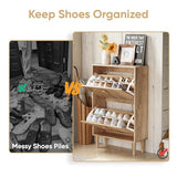 Morwdxef Shoe Cabinet Storage for Entryway with 2 Flip Drawers, Narrow Shoe Cabinet for Entryway, Hidden Slim Shoe Organizer Rack Cabinet (Natural, 23.6" W) Morwdxef